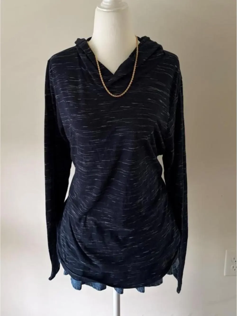 Y2K Nike Dri-Fit Navy Marled Hooded Long Sleeve Pullover Top